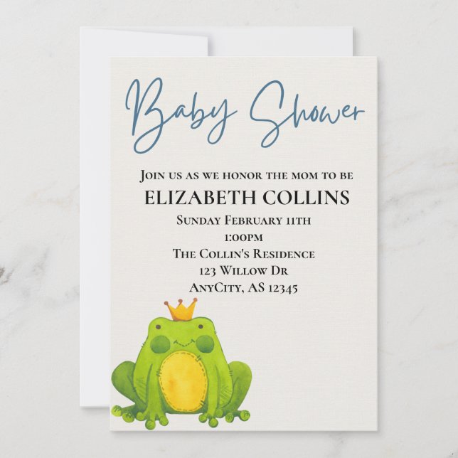 Little Frog Prince baby shower invitation (Front)