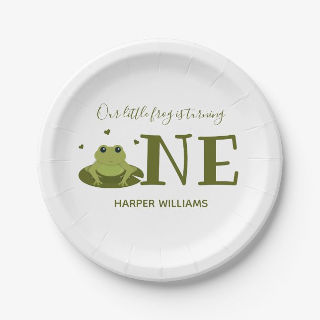 Little Frog Turning One Cute Animal First Birthday Paper Plate (Front)