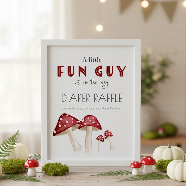 Little Fun Guy Mushroom Baby Shower Diaper Raffle  Poster (Creator Uploaded)