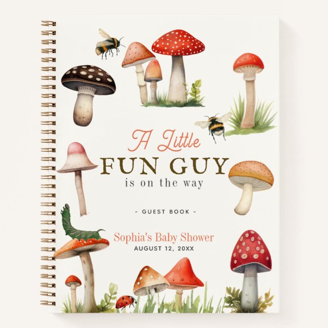 Little Fun Guy Mushroom Bee Baby Shower Guest Book (Front)