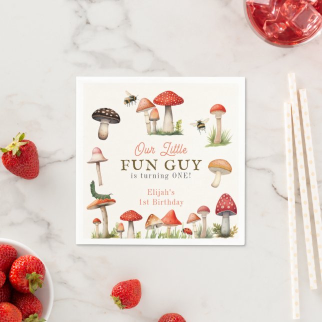 Little Fun Guy Mushroom Bee Boy Birthday Napkin (Insitu)