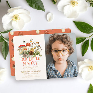 Little Fun Guy Mushroom Worms Photo Birthday Invitation