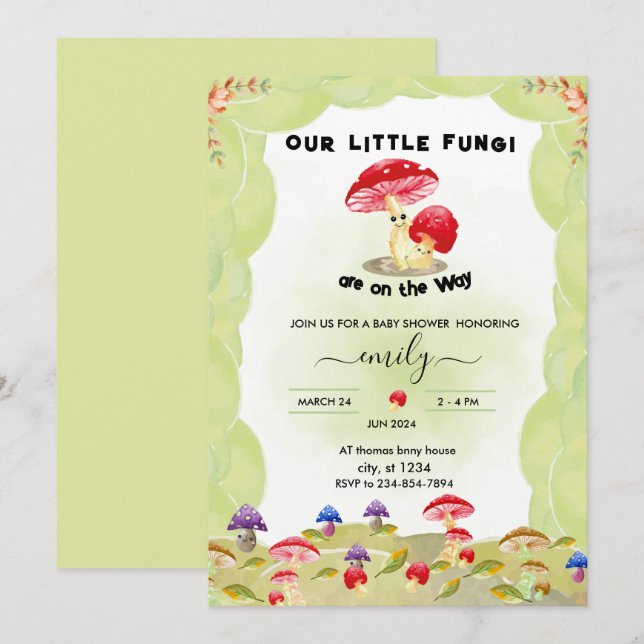 little fungi Mushroom gender neutral baby shower  Invitation (Front/Back)
