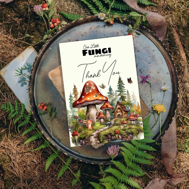  little fungi mushrooms whimsical Fall baby shower Thank You Card (little fungi mushrooms whimsical Fall baby shower)