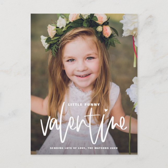 Little Funny Valentine Hand Lettered Photo Holiday Postcard (Front)