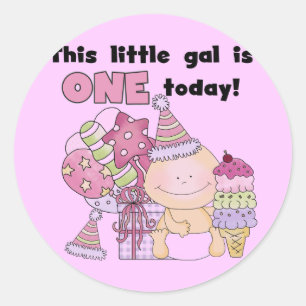 Little Gal is One Tshirts and Gifts Classic Round Sticker
