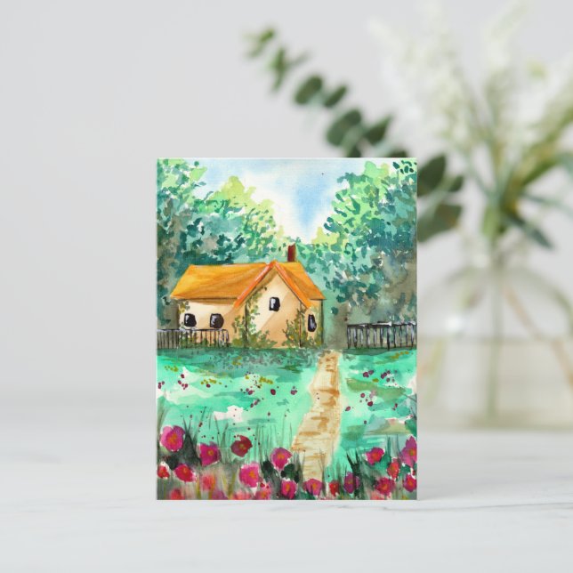 Little Garden House Watercolor Postcard (Standing Front)