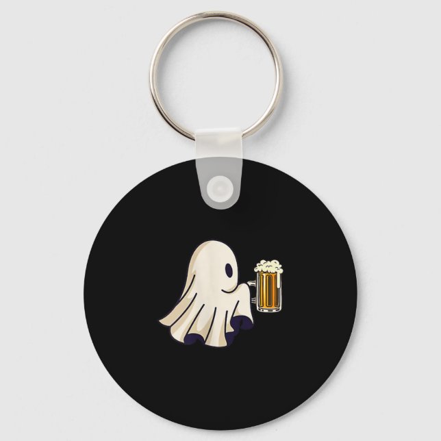 Little Ghost Drinking Beer Funny Halloween Costume Key Ring (Front)