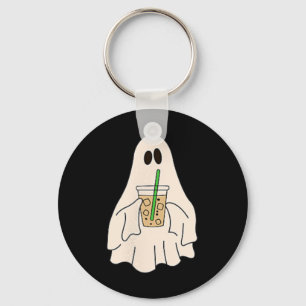 Little Ghost Drinking Iced Coffee Halloween Spooky Key Ring