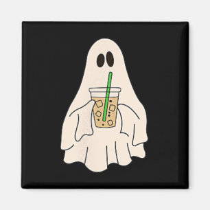 Little Ghost Drinking Iced Coffee Halloween Spooky Magnet