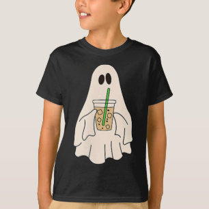Little Ghost Drinking Iced Coffee Halloween Spooky T-Shirt