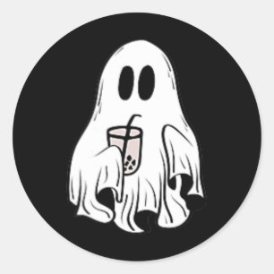 Little Ghost Ice Coffee Fun Happy Halloween Classic Round Sticker