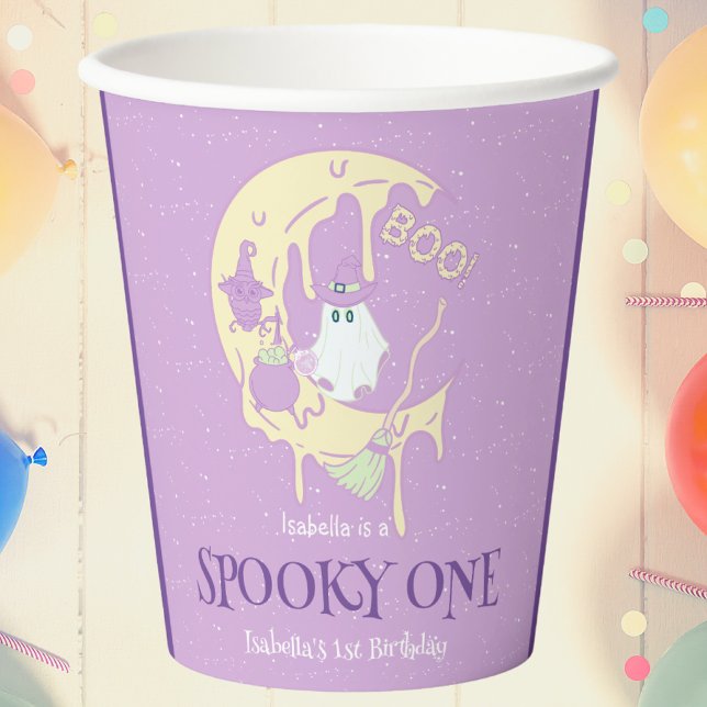 Little Ghost Moon Spooky One Halloween Birthday Paper Cups (Creator Uploaded)
