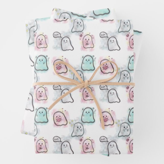 Little ghost party  wrapping paper sheet (In situ)