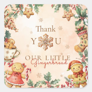 Little Gingerbread Birthday Thank You Square Sticker