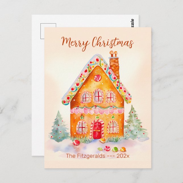 Little Gingerbread House Vintage Christmas Postcard (Front/Back)