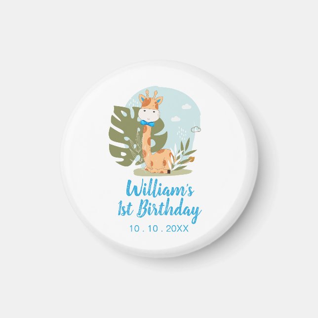 Little Giraffe (Boy Safari Animal) Birthday Magnet (Front)