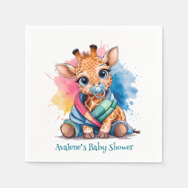 Little Giraffe Pacifier and Blanket Baby Shower Napkin (Front)