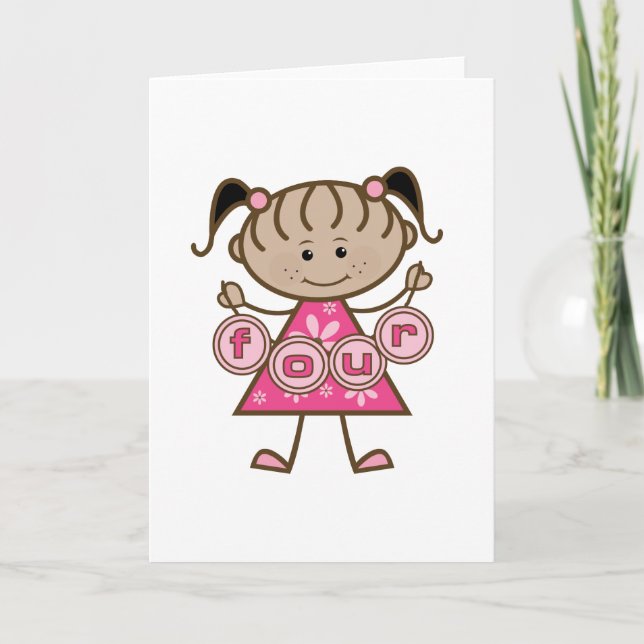 Little Girl 4th Birthday Tshirts and Gifts Card (Front)