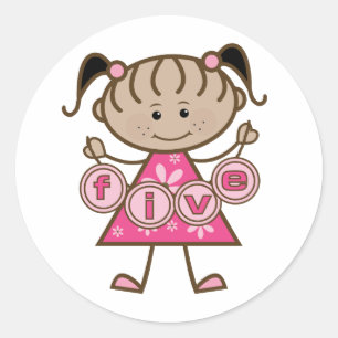 Little Girl 5th Birthday Tshirts and Gifts Classic Round Sticker