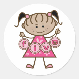 Little Girl 5th Birthday Tshirts and Gifts Classic Round Sticker