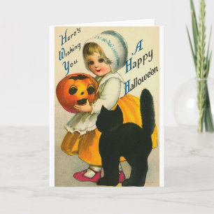 Little Girl and Cat Card