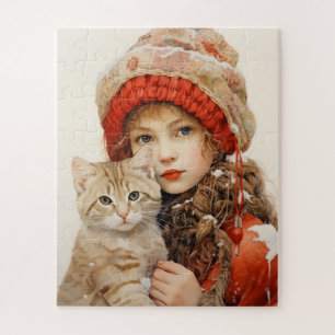 LITTLE GIRL AND CAT JIGSAW PUZZLE