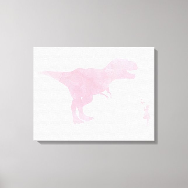 Little Girl and Dinosaur Canvas - Girls TRex Art Print (Front)
