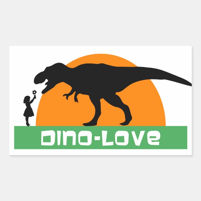 Little girl and dinosaur rectangular sticker (Front)