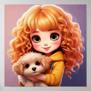Little Girl and dog; Chibi art ,  Poster