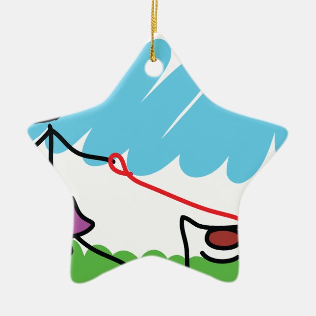 Little Girl and Dog Drawing Ceramic Tree Decoration (Front)