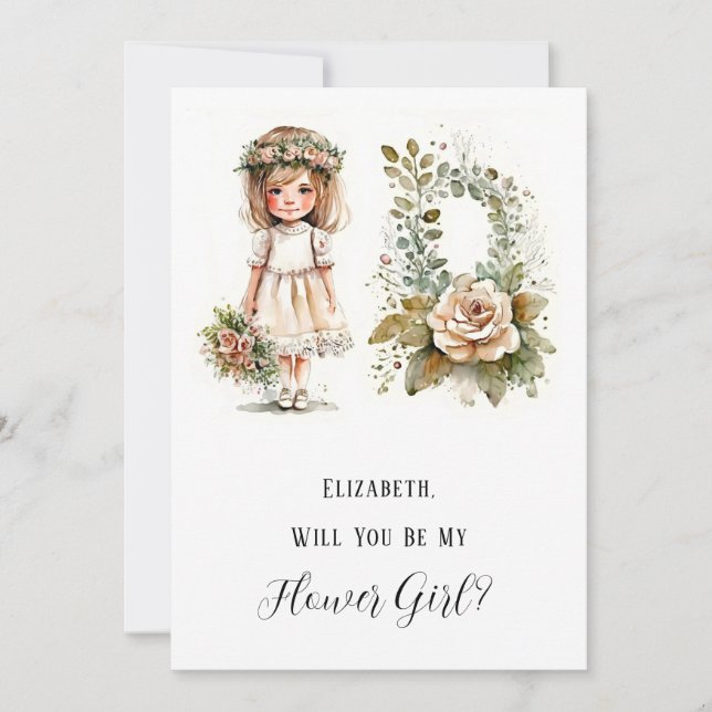 Little Girl and Floral Will You Be My Flower Girl Invitation (Front)