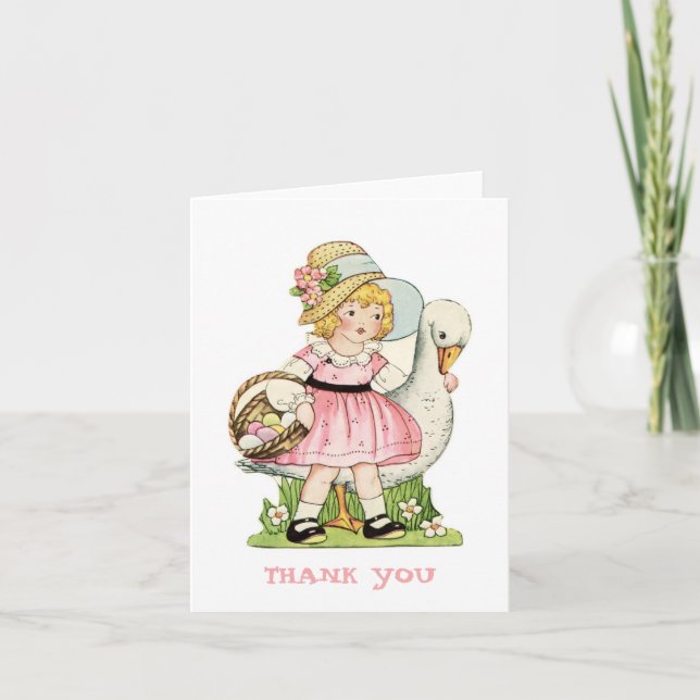 Little Girl and Goose Thank You Note Card (Front)