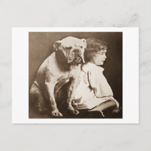 Little Girl and Her Bulldog Vintage Glass Slide Postcard