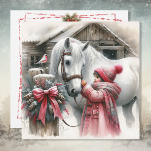 Little Girl and her Horse Personalised Christmas Holiday Card