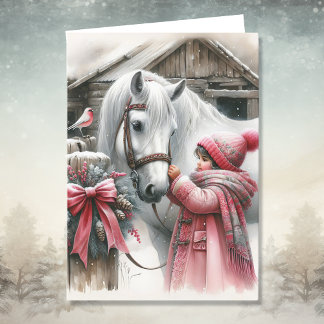 Little Girl and her Horse Personalised Christmas Holiday Card