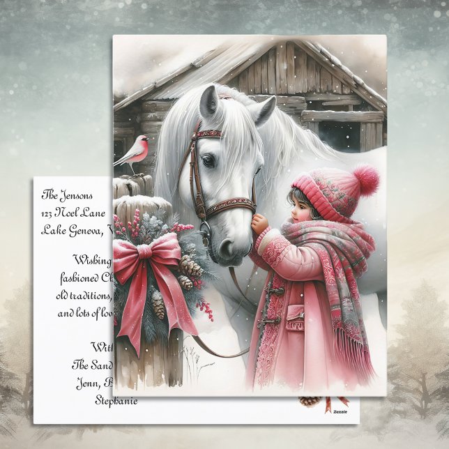 Little Girl and her Horse Personalised Christmas Holiday Postcard (Creator Uploaded)