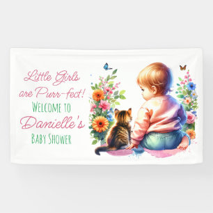 Little Girl and Kitten   Watercolor Baby Shower Banner