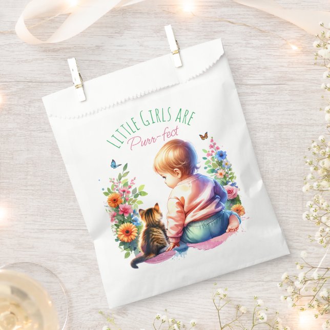 Little Girl and Kitten | Watercolor Baby Shower Favour Bags (Clipped)