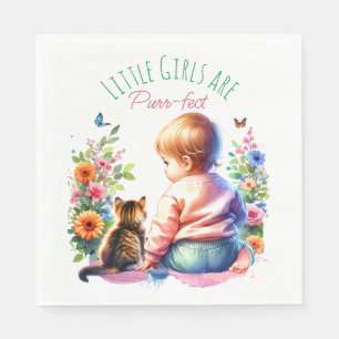 Little Girl and Kitten   Watercolor Baby Shower Napkin