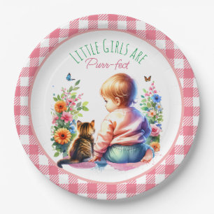 Little Girl and Kitten   Watercolor Baby Shower Paper Plate
