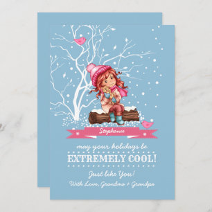 Little Girl and Kitty Custom Name Christmas Holiday Card