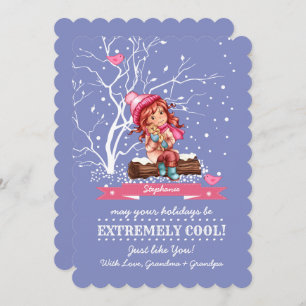 Little Girl and Kitty Custom Name Holiday Card