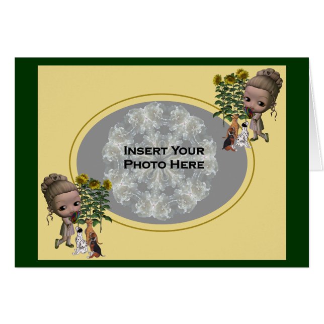 Little Girl And Puppies Photo Card (Front Horizontal)