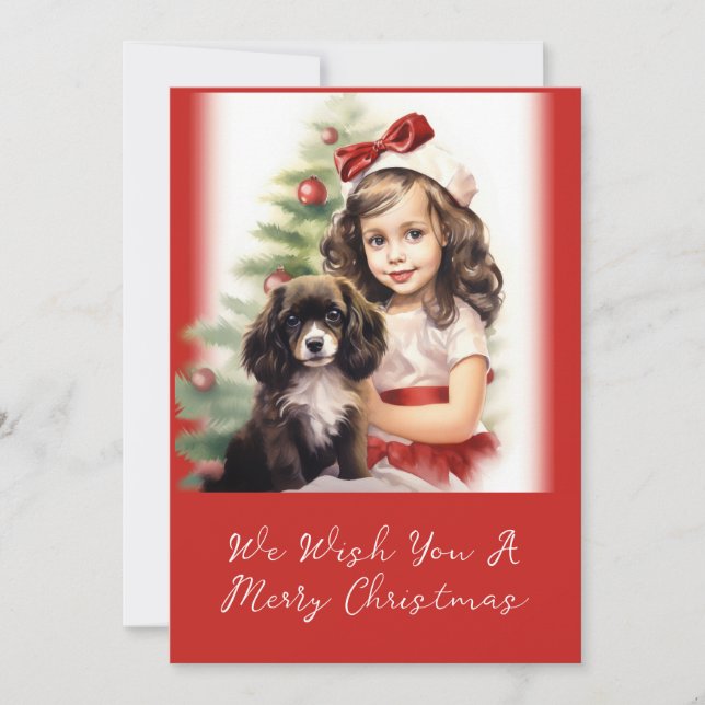 Little Girl and Puppy Photo Christmas Card (Front)