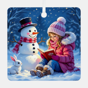 Little Girl and Snowman Personalised Christmas Metal Tree Decoration