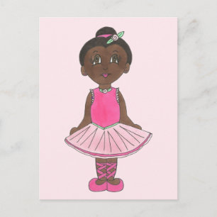 Little Girl Ballerina Ballet Dancer Pink Rose Tutu Postcard