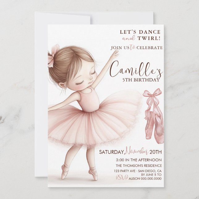 Little Girl Ballerina birthday Invitation (Front)