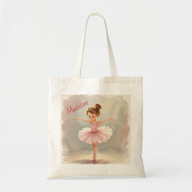 Little Girl Ballerina in Pink Tutu Personalized Tote Bag (Front)
