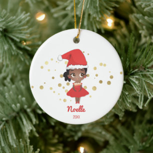 Little Girl Ballerina with Santa Hat Ceramic Tree Decoration